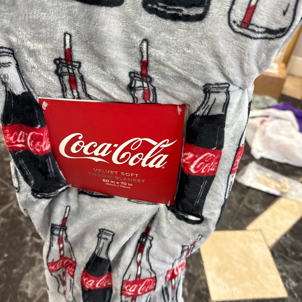 Coca-Cola Red and White Velvet Throw Blanket